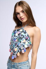 A GIRL NAMED LUCKY EMBELLISHED HALTER NECK TOP