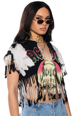 AC DC CROPPED FRINGE TSHIRT