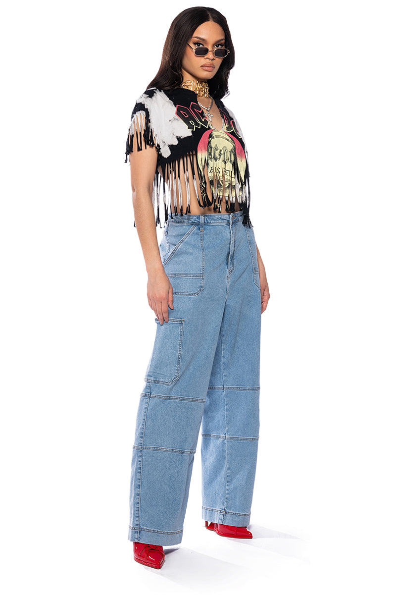 AC DC CROPPED FRINGE TSHIRT