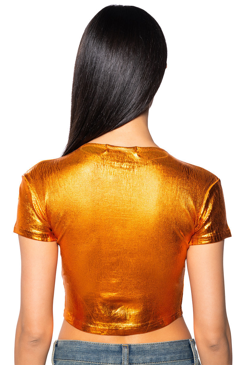 ARIES METALLIC RIB SHORT SLEEVE T SHIRT IN ORANGE