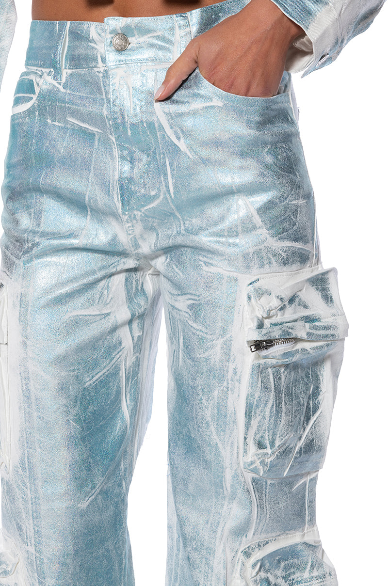 AUBREY BRUSHED METALLIC WIDE LEG CARGO JEANS