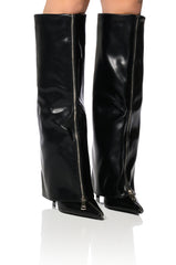 AZALEA WANG ACADIA STILETTO KNEE HIGH WEDGE BOOT IN BLACK