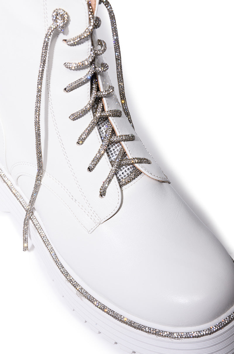 AZALEA WANG ATTENTIVE EMBELLISHED BOOTIE IN WHITE