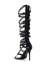 AZALEA WANG AUDACIOUS BLACK SILVER STUD GLADIATOR SANDAL