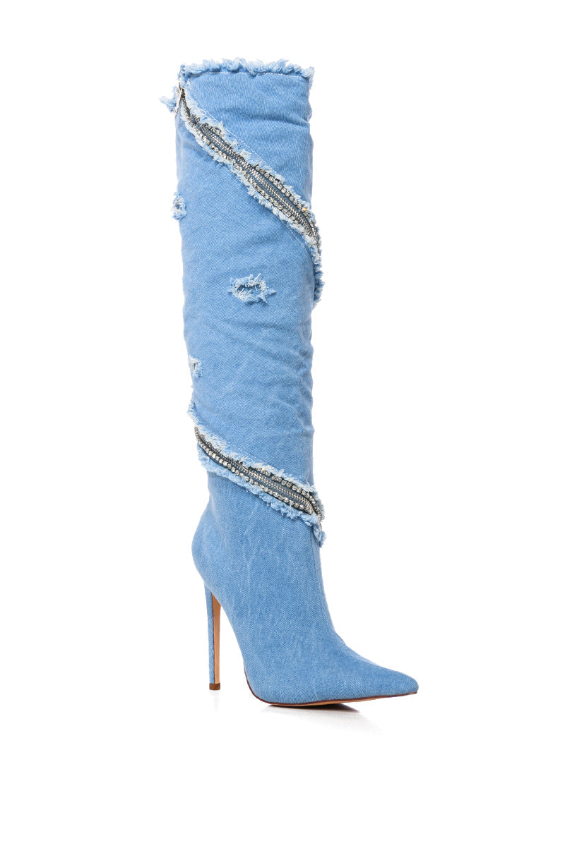 AZALEA WANG BEBOP ZIPPER DECOR MID CALF BOOT IN DENIM