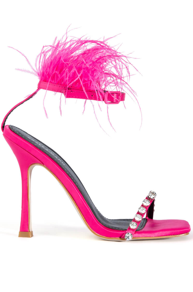 AZALEA WANG CONFETTI FEATHER STILETTO SANDAL IN PINK