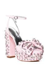 AZALEA WANG MAYA EMBELLISHED BOW CHUNKY SANDAL IN LIGHTPINK