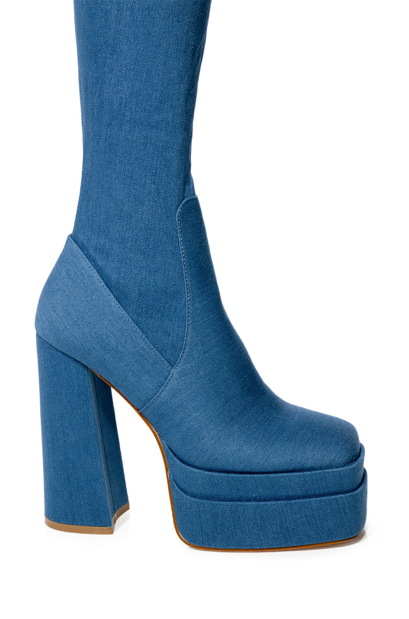 AZALEA WANG MAXINE DENIM CHUNKY BOOT