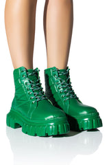 AZALEA WANG MERCEDES PUFFER FLATFORM BOOT IN GREEN