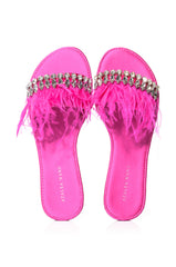 AZALEA WANG FEATHER FLAT SANDAL IN FUCHSIA