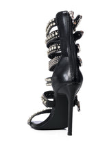 AZALEA WANG PEPPERMINT BUCKLE GLADIATOR SANDAL IN BLACK