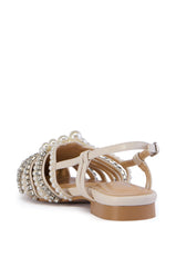 AZALEA WANG PRECIOUSNESS BONE PEARL EMBELLISHED CAGED SANDAL