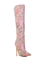 AZALEA WANG RUBINA BROCADE RHINESTONE BOOT IN PINK
