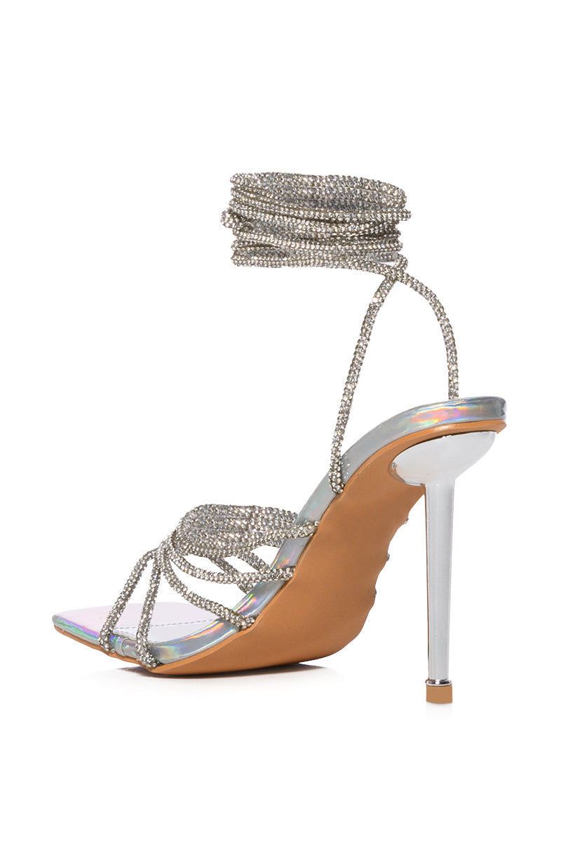 AZALEA WANG STATION SEXY TIE UP STILETTO SANDAL IN SILVER