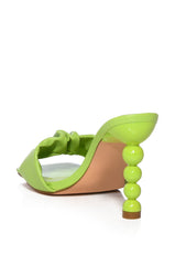 AZALEA WANG TURMERIC UNIQUE HEEL SQUARE TOE SANDAL IN LIME