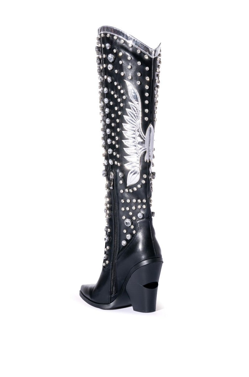 AZALEA WANG UPBEAT EMBELLISHED STILETTO BOOT IN BLACK
