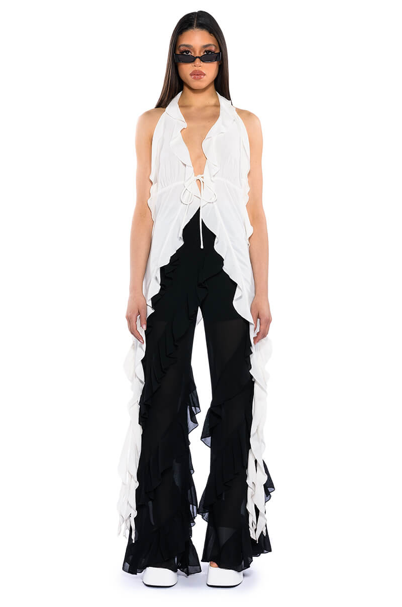 AZARI RUFFLED HIGH LOW SLEEVELESS BLOUSE