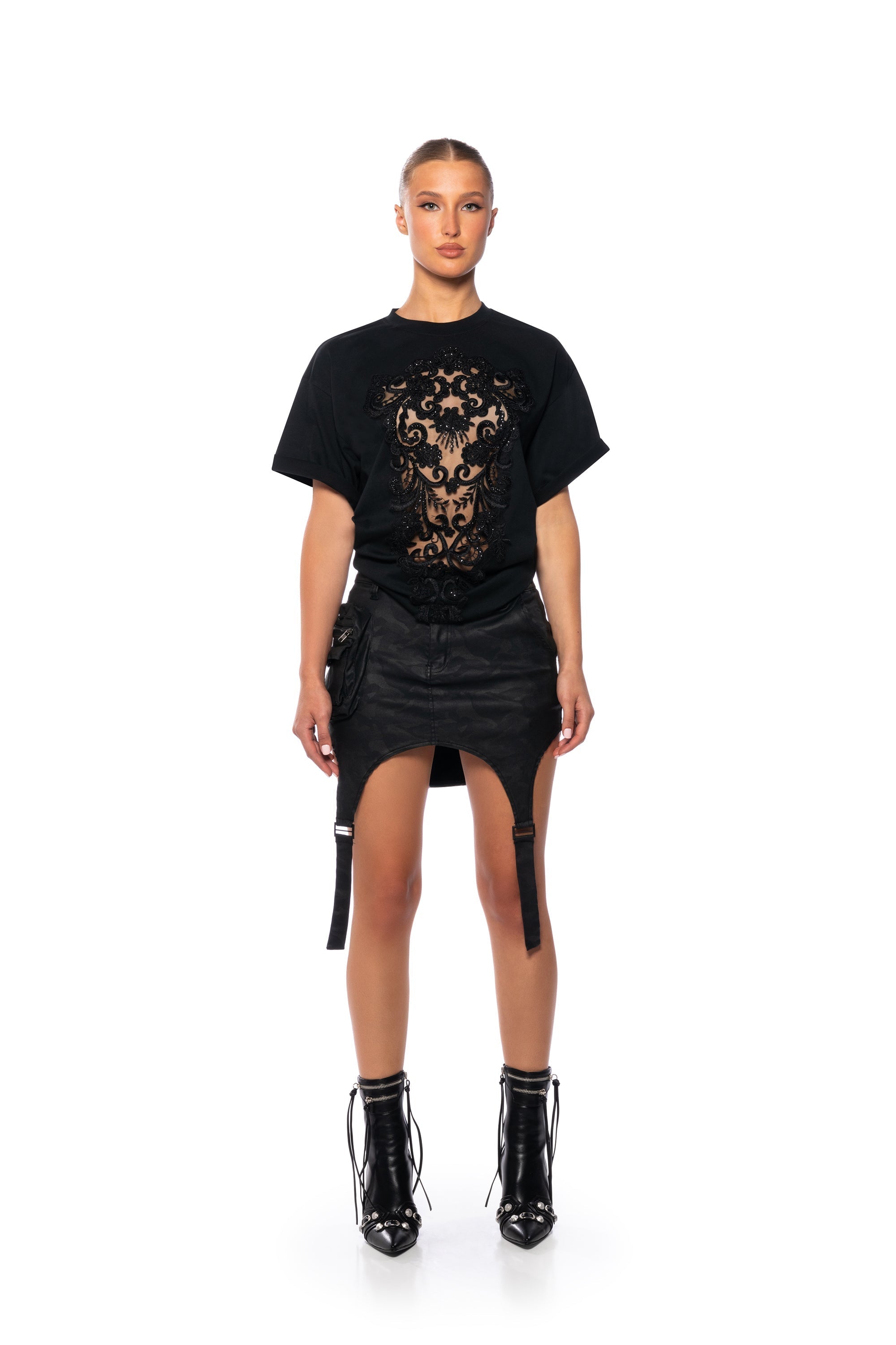 CARA SHEER LACE DETAILED T SHIRT