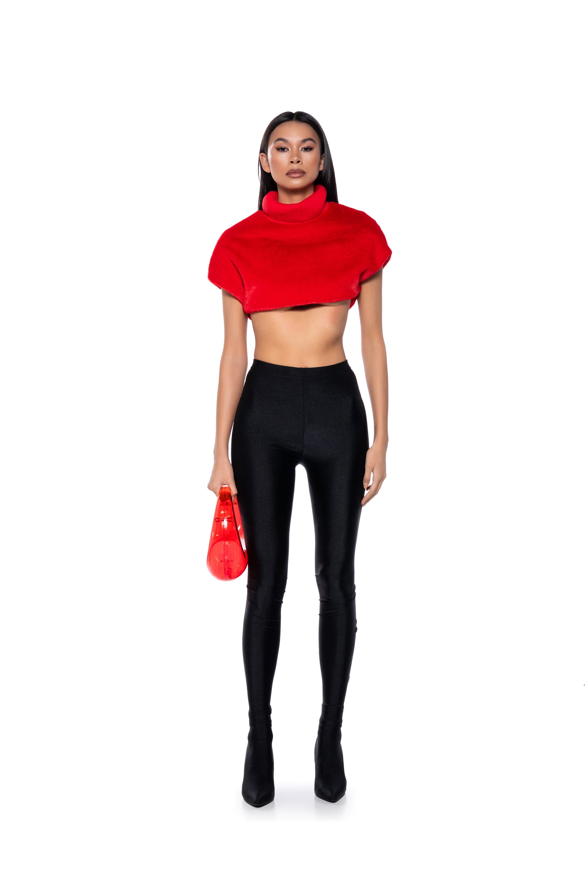 CARISSA MOCK NECK CROPPED FUR SHIRT