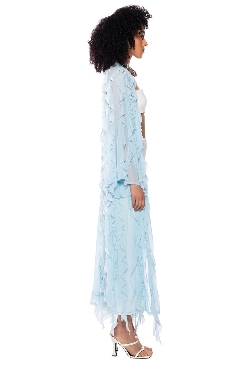 CASCADE RUFFLE MESH DUSTER