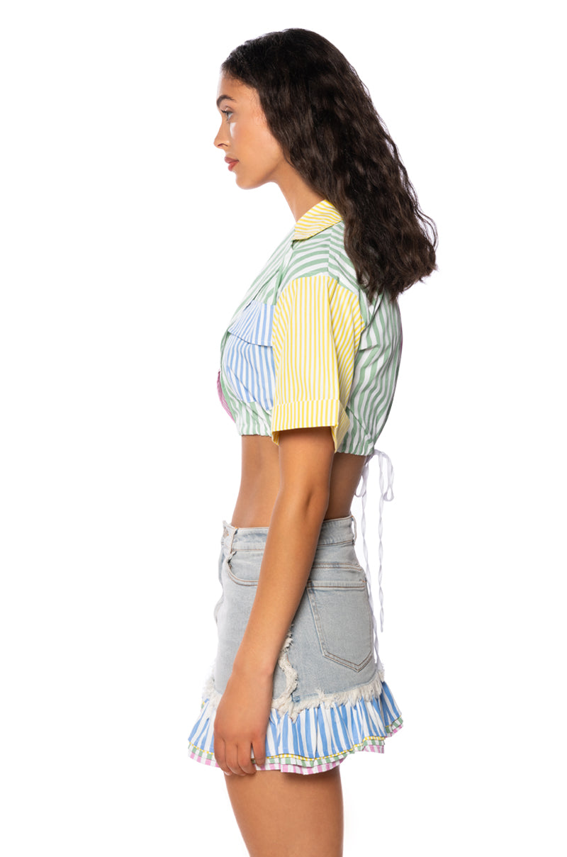 CHRISTY COLOR BLOCKED BUTTON DOWN TOP
