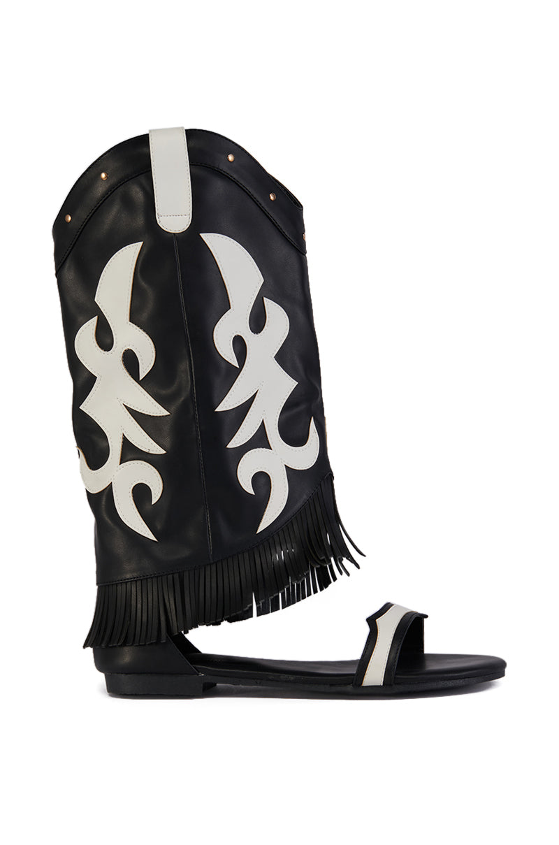 COLLINS BLACK FLAT WESTERN OPEN TOE SANDAL BOOT