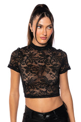 CRISTINA SHORT SLEEVE LACE T SHIRT IN BLACK
