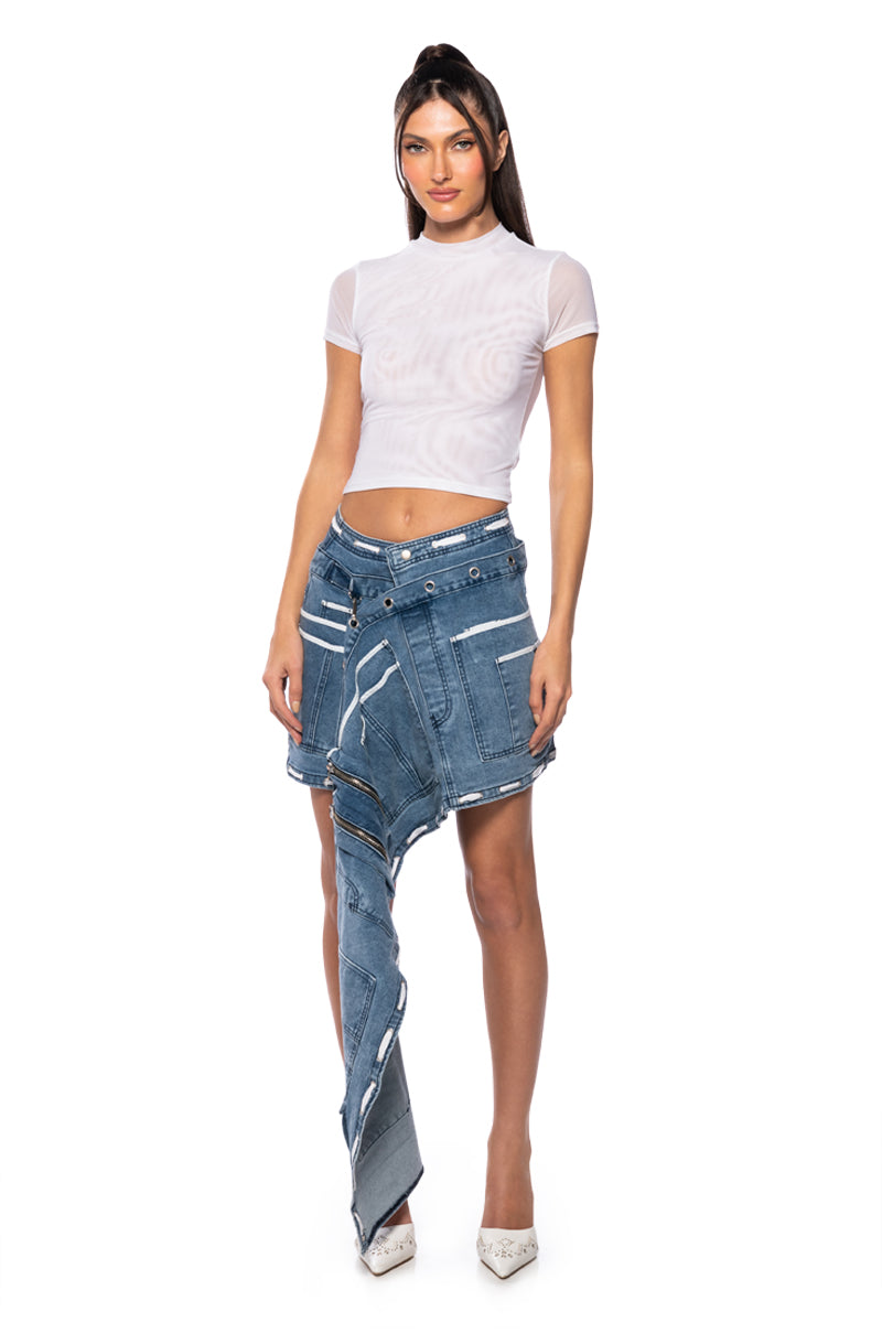 CURIOUS ABOUT YOU ASYMMETRICAL DENIM UTILITY SKIRT