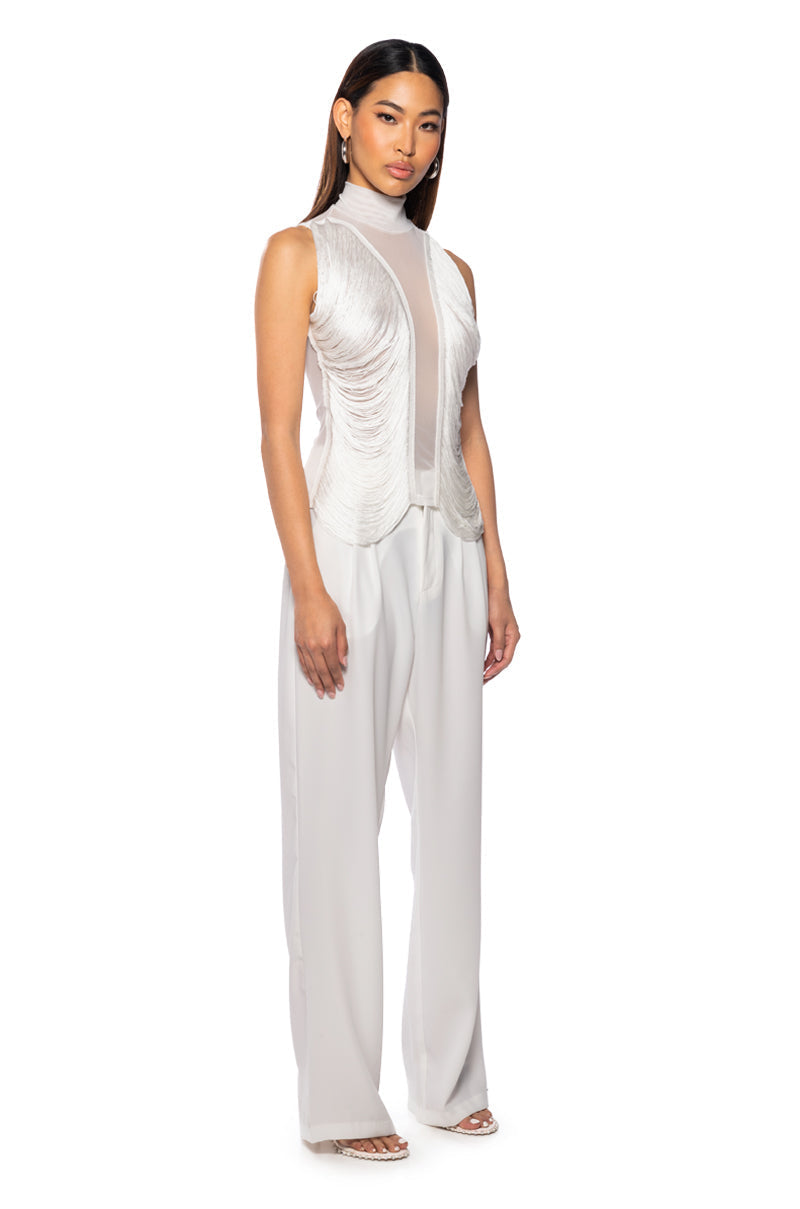 DANIELA FRINGE DETAIL SLEEVELESS MESH TOP