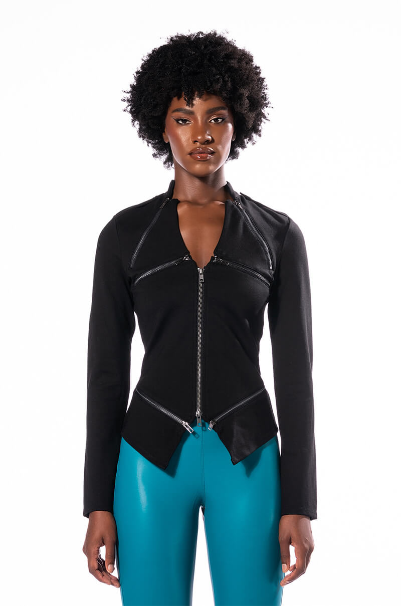 DEJA VU ZIPPER DETAIL LONG SLEEVE TOP