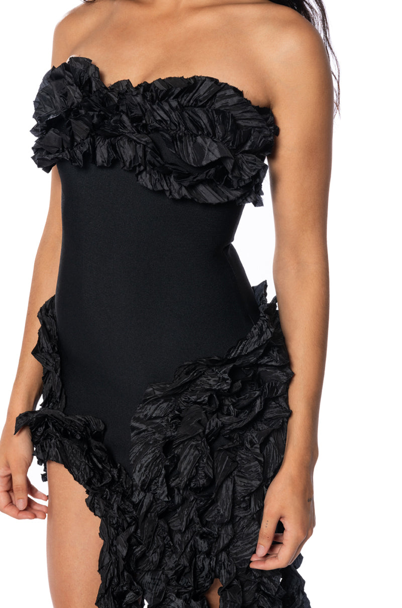 DONT STOP THE PARTY ASYMMETRICAL MIDI DRESS