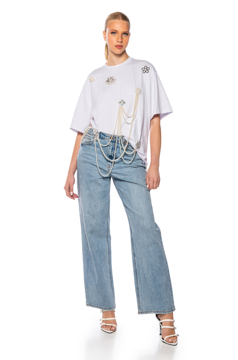 DRIPPING IN JEWELS EMBELLISHED T SHIRT
