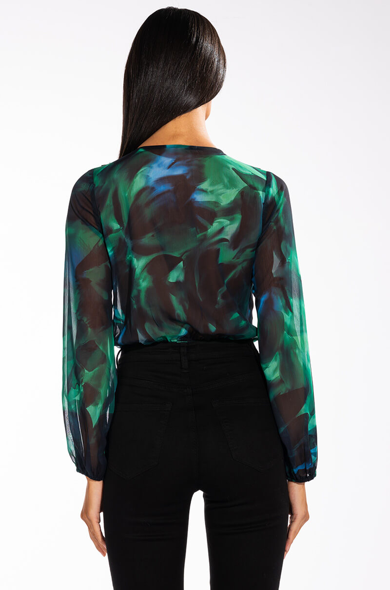 EARTH SIGN LONG SLEEVE SURPLICE CHIFFON CHEEKY BODYSUIT