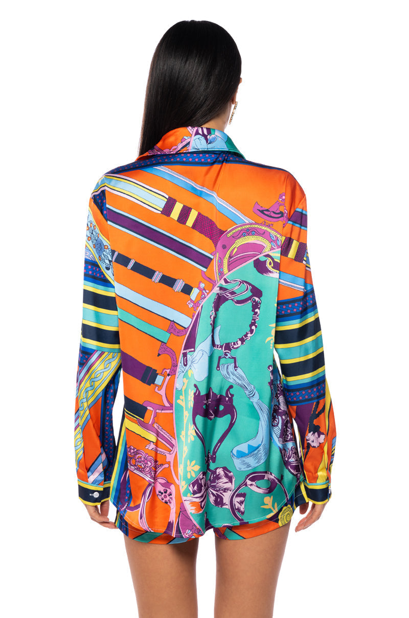 EMMINA SATIN PRINTED BUTTON DOWN