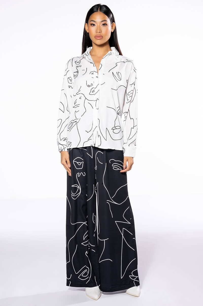 FACES BUTTON DOWN BLOUSE