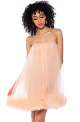 FAIRY LIKE RUFFLED TRIM STRAPLESS DRESS