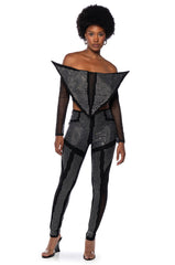 GALACTIC WORLD EMBELLISHED MESH STATEMENT TOP