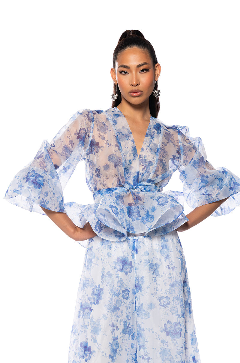 GARDENIA CHIFFON TIE FRONT BLOUSE
