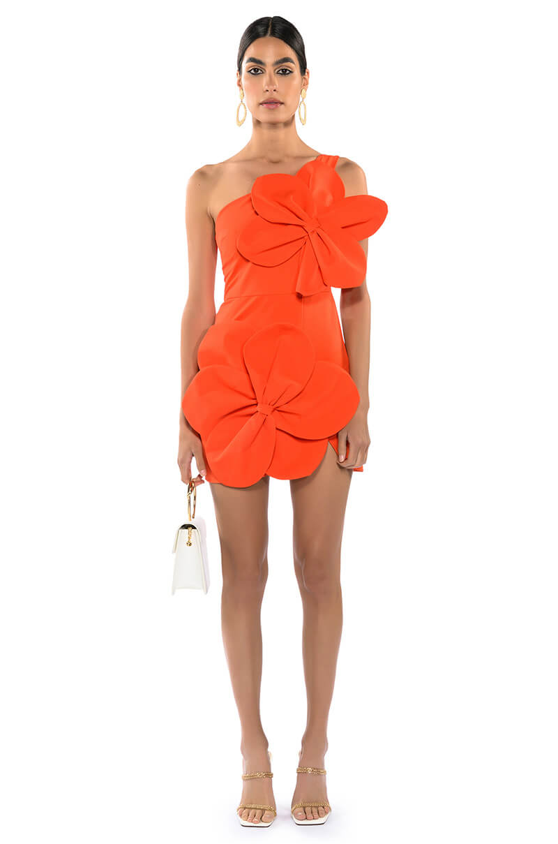 GEMMA FLORAL DETAIL ONE SHOULDER MINI DRESS