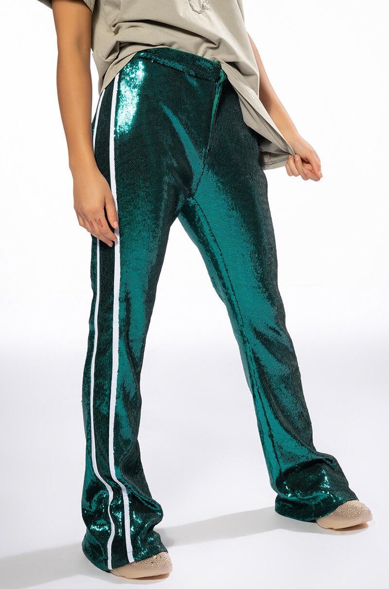 GET DOWN ON IT SEQUIN FLARE TROUSER