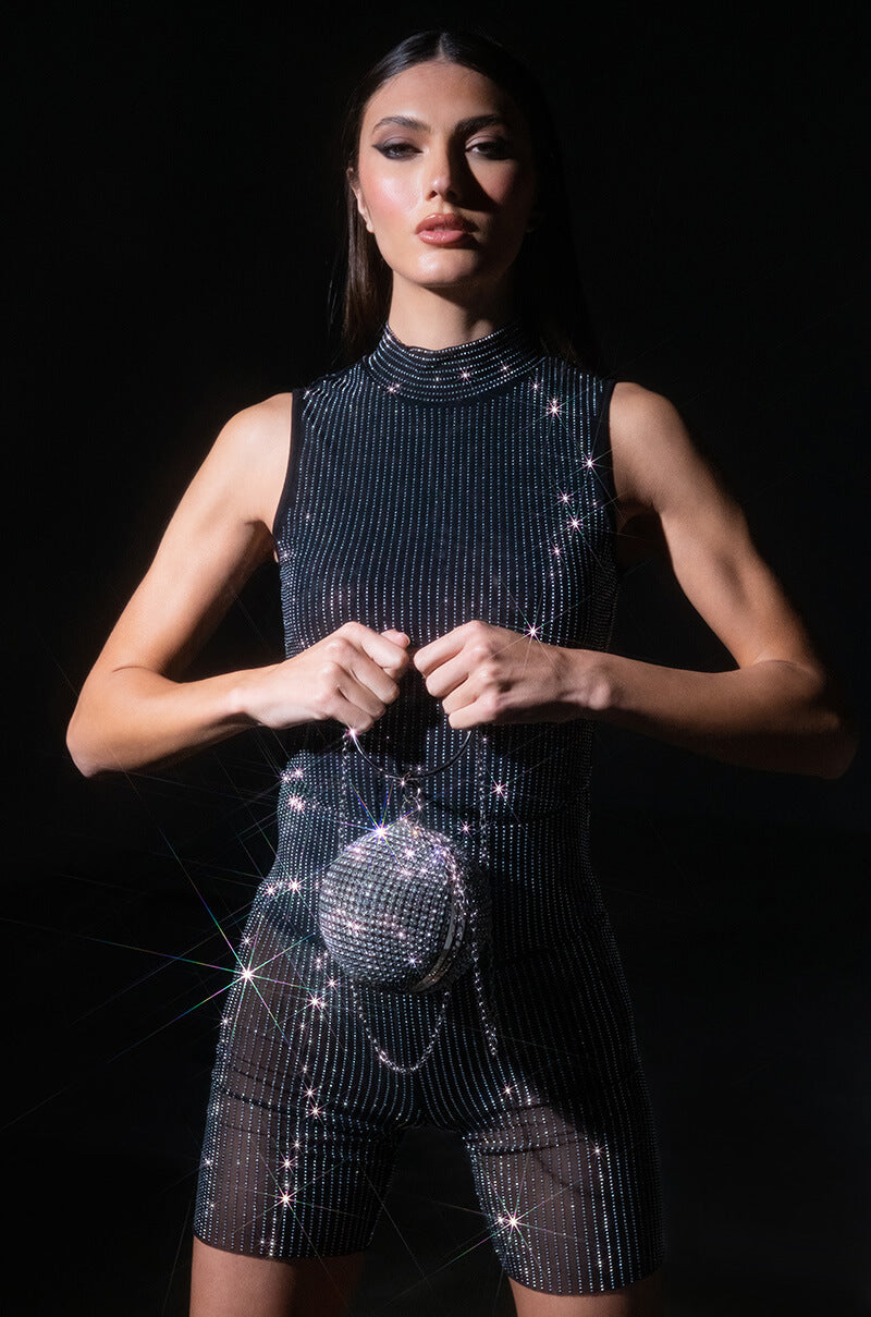 GLITZ SLEEVELESS MESH TOP IN BLACK