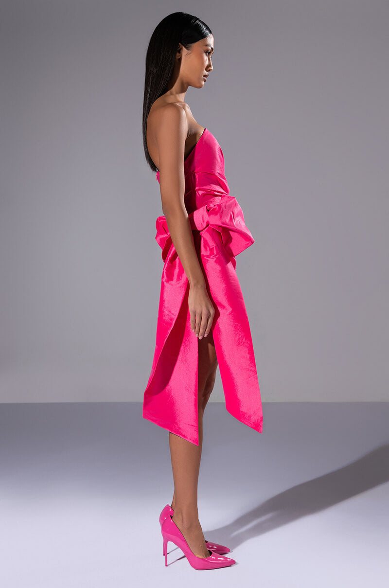GOLDEN HOUR STRAPLESS RUCHED BOW DETAIL MINI DRESS
