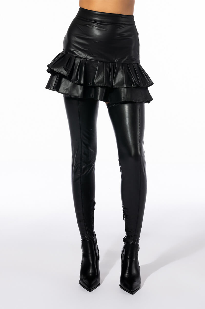 GRAZIE RUFFLE FAUX LEATHER MINI SKIRT