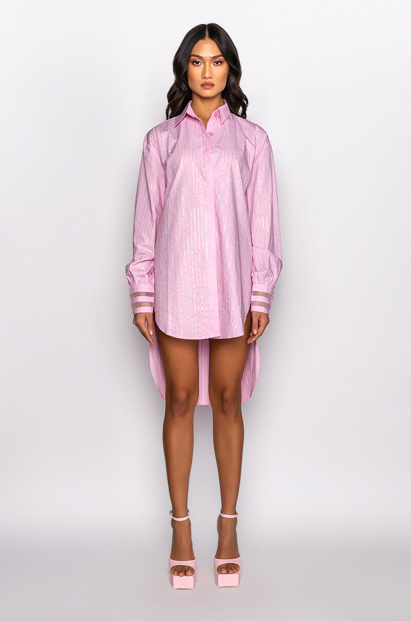 NO BASIC DAYS BUTTON UP DRESS WITH RHINESTONE DETAIL