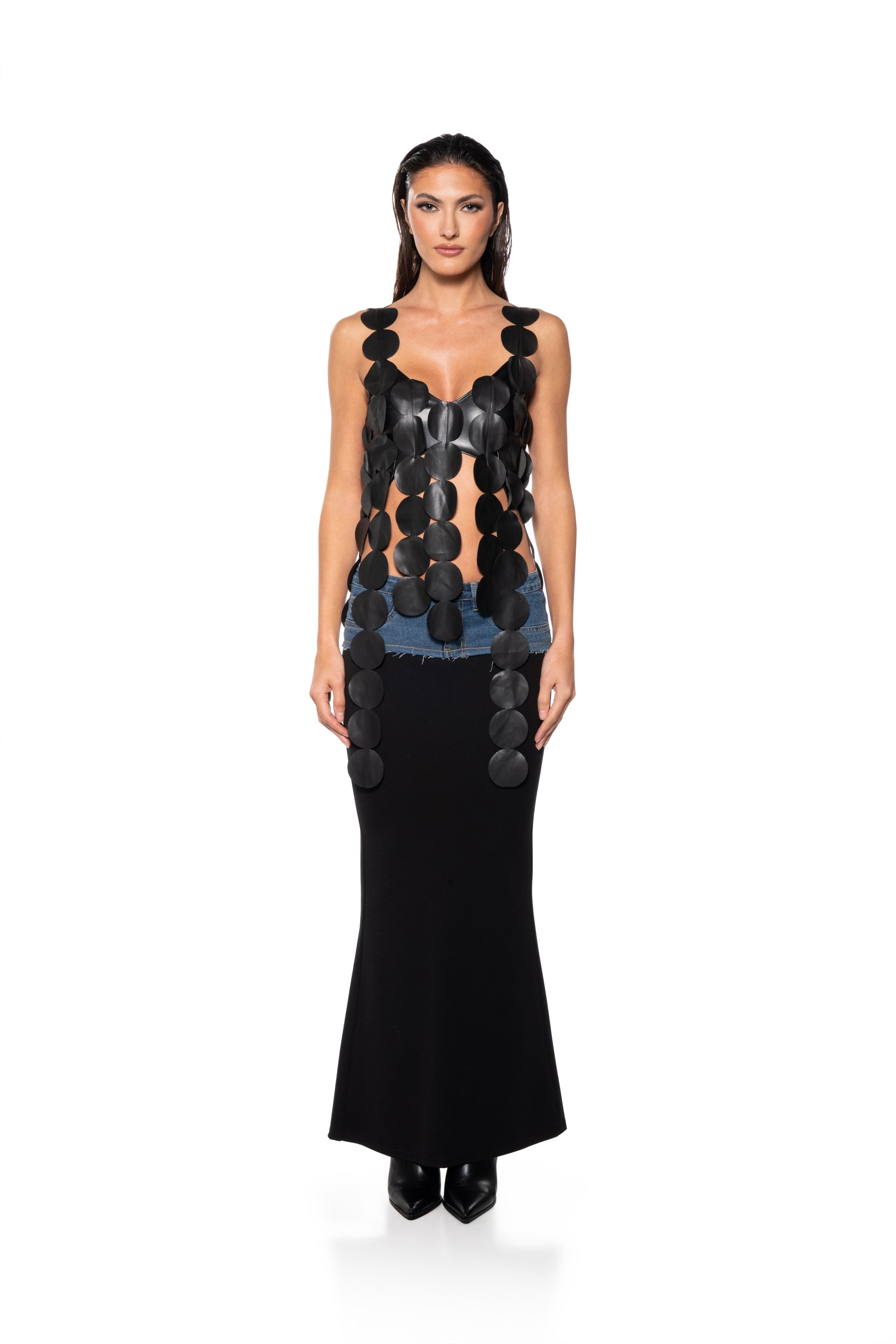 NO DISRESPECT FAUX LEATHER SLEEVELESS CROP TANK