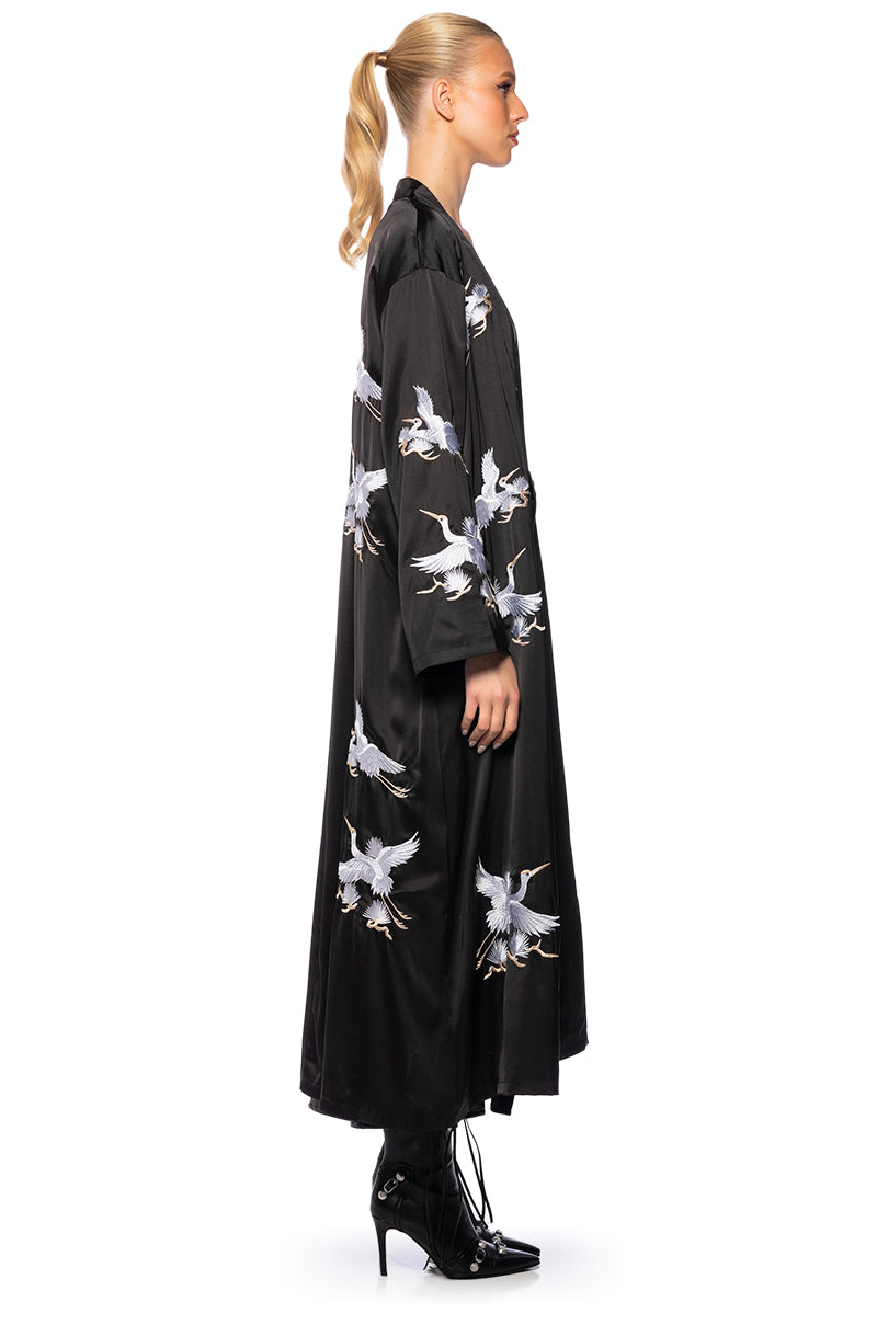 OKINAWA CRANE SATIN SILK DUSTER