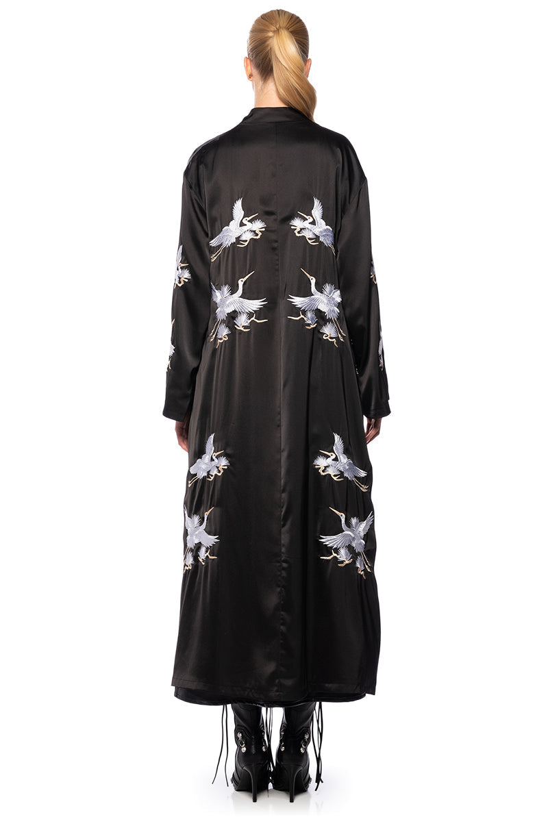 OKINAWA CRANE SATIN SILK DUSTER