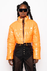 PATENT CROP PUFFER JACKET