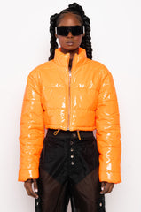 PATENT CROP PUFFER JACKET