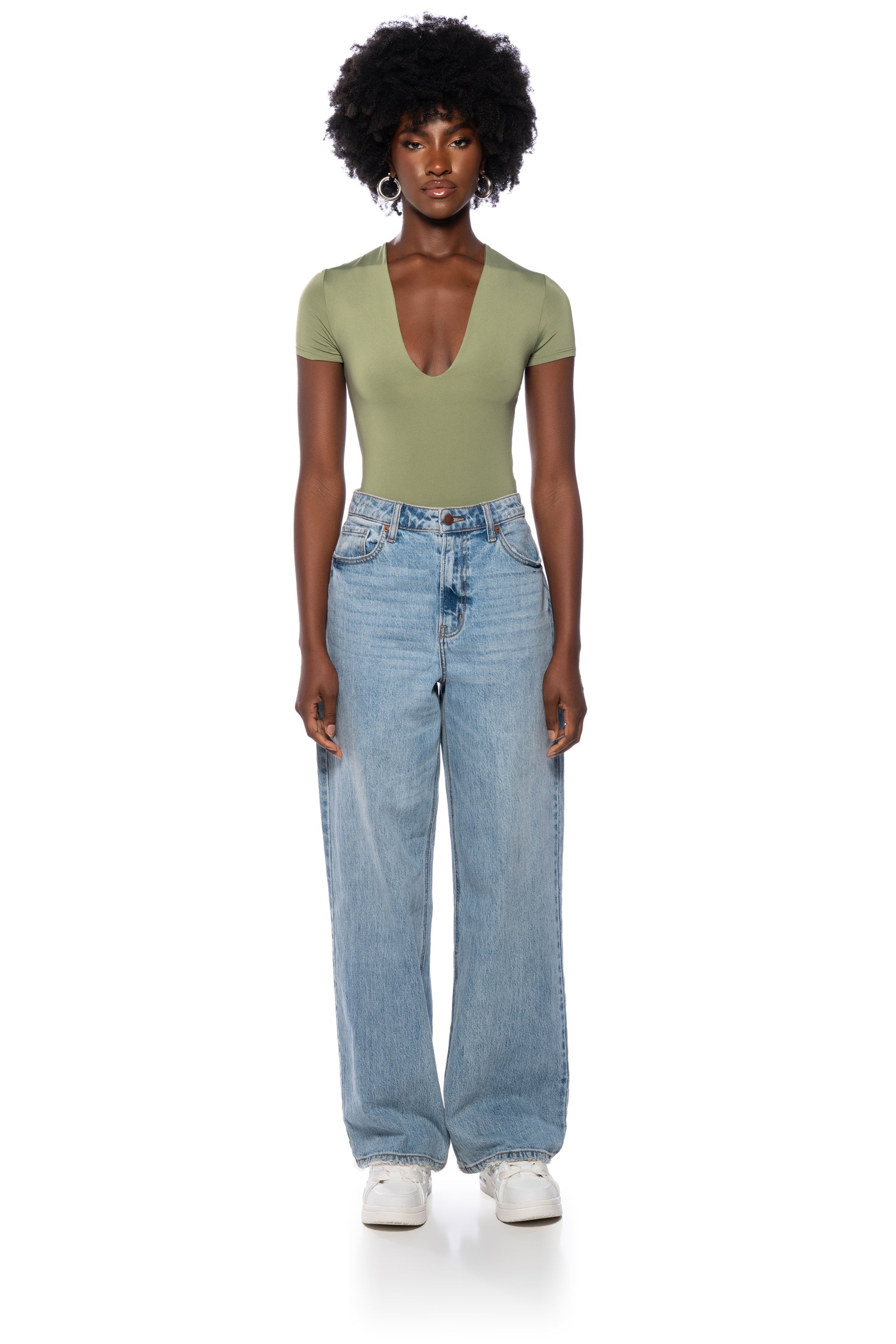 PAXTON DEEP V SHORT SLEEVE BODYSUIT IN OLIVE